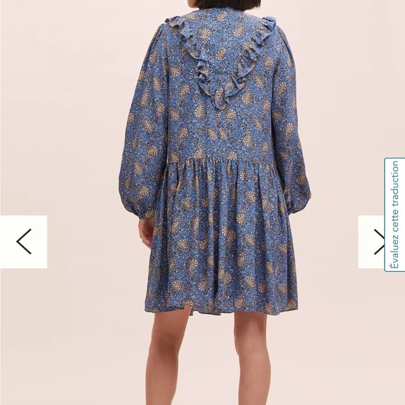 Anthropologie Maria dress, blue paisley ruffle bib prairie long sleeve western - Picture 2 of 10